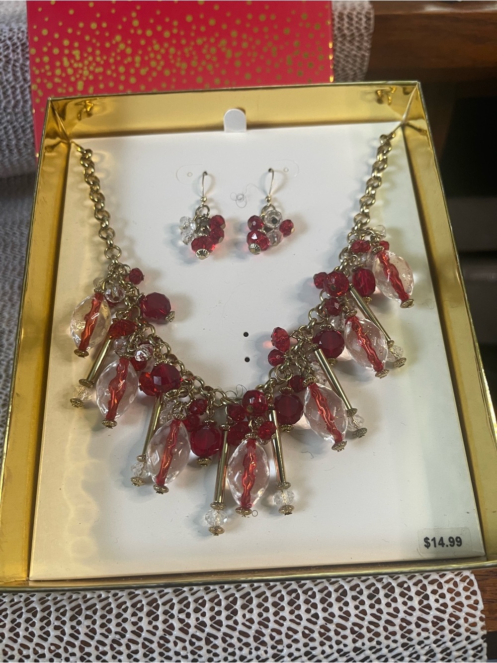 New in box KMart red/gold Necklace set, original $14.99